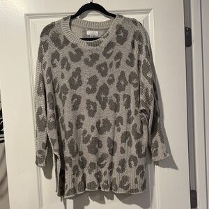 Mud Pie Gray Leopard Print Sweater